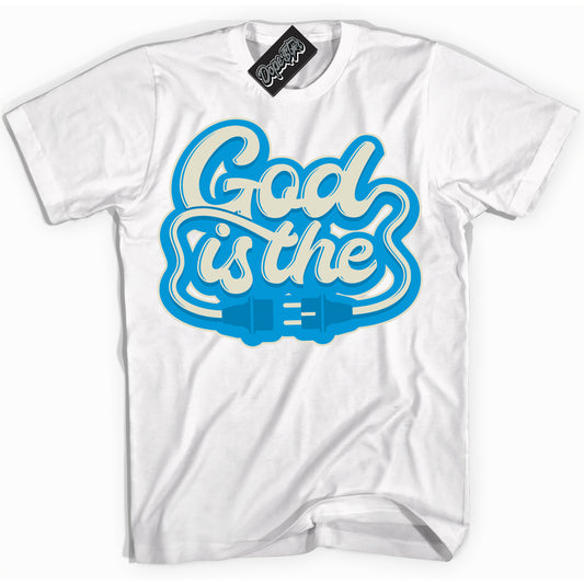 Cool White Shirt with “God Is The” design that perfectly matches Coconut Milk University Blue Dunk.
