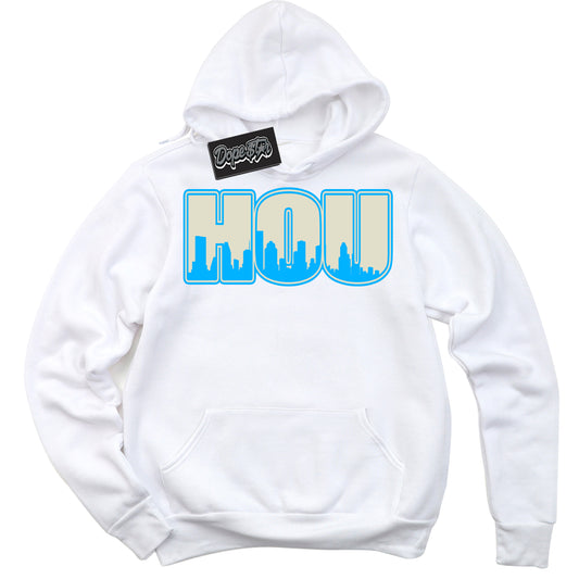 Cool White Hoodie with “Houston” design that Perfectly Matches Coconut Milk University Blue Dunk.
