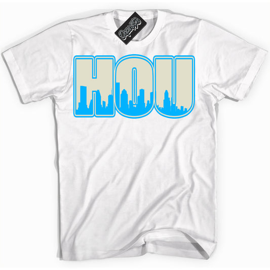 Cool White Shirt with “Houston” design that perfectly matches Coconut Milk University Blue Dunk.
