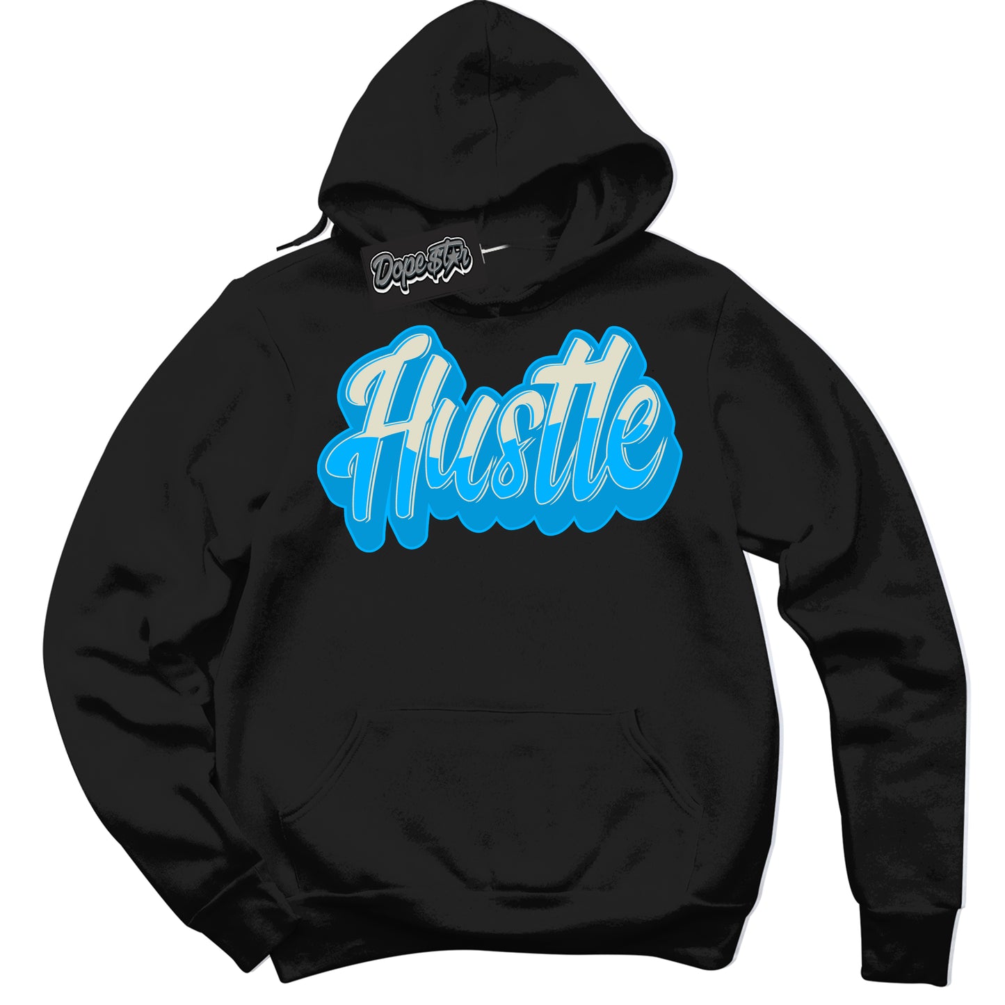 Cool Black Hoodie with “Hustle” design that Perfectly Matches Coconut Milk University Blue Dunk.
