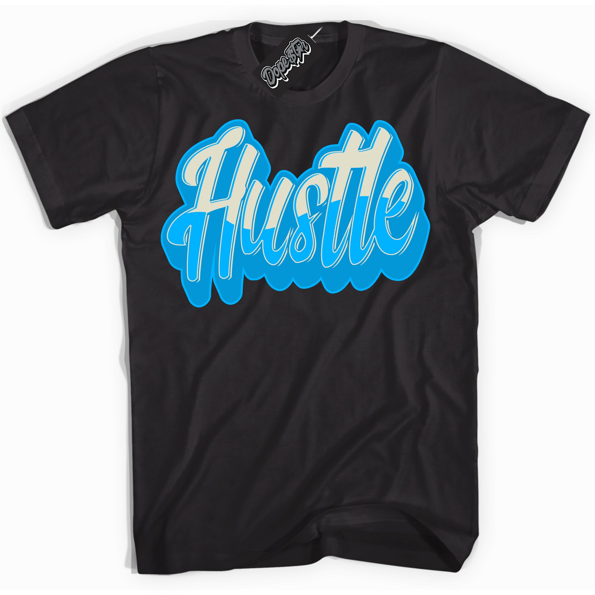 Cool Black Shirt with “Hustle” design that perfectly matches Coconut Milk University Blue Dunk.
