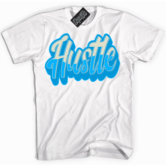 Cool White Shirt with “Hustle” design that perfectly matches Coconut Milk University Blue Dunk.
