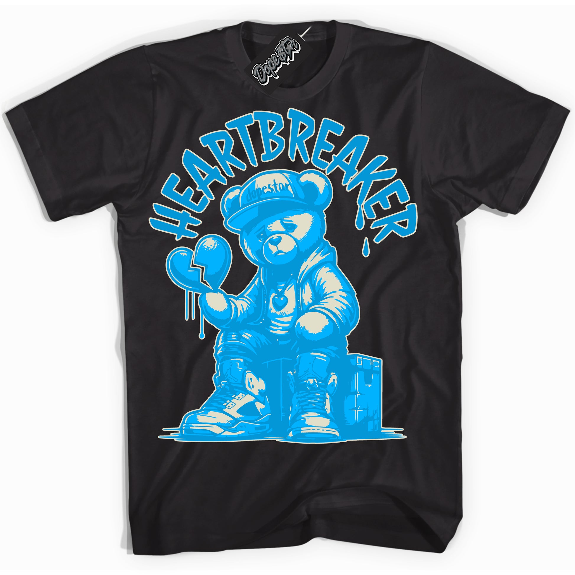 Cool Black Shirt with “Heartbreaker Bear” design that perfectly matches Coconut Milk University Blue Dunk.
