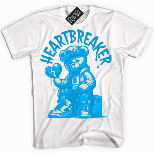Cool White Shirt with “Heartbreaker Bear” design that perfectly matches Coconut Milk University Blue Dunk.

