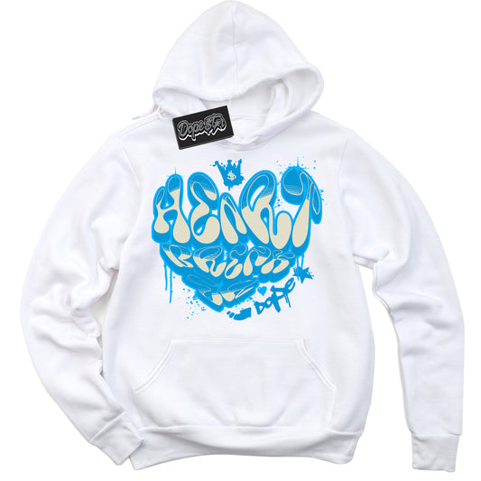 Cool White Hoodie with “Heartbreaker Graffiti” design that Perfectly Matches Coconut Milk University Blue Dunk.
