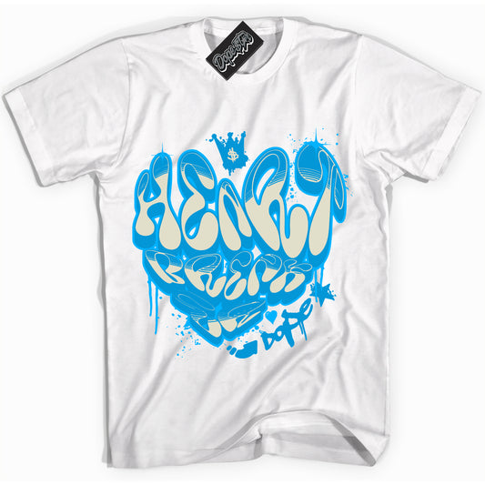 Cool White Shirt with “Heartbreaker Graffiti” design that perfectly matches Coconut Milk University Blue Dunk.
