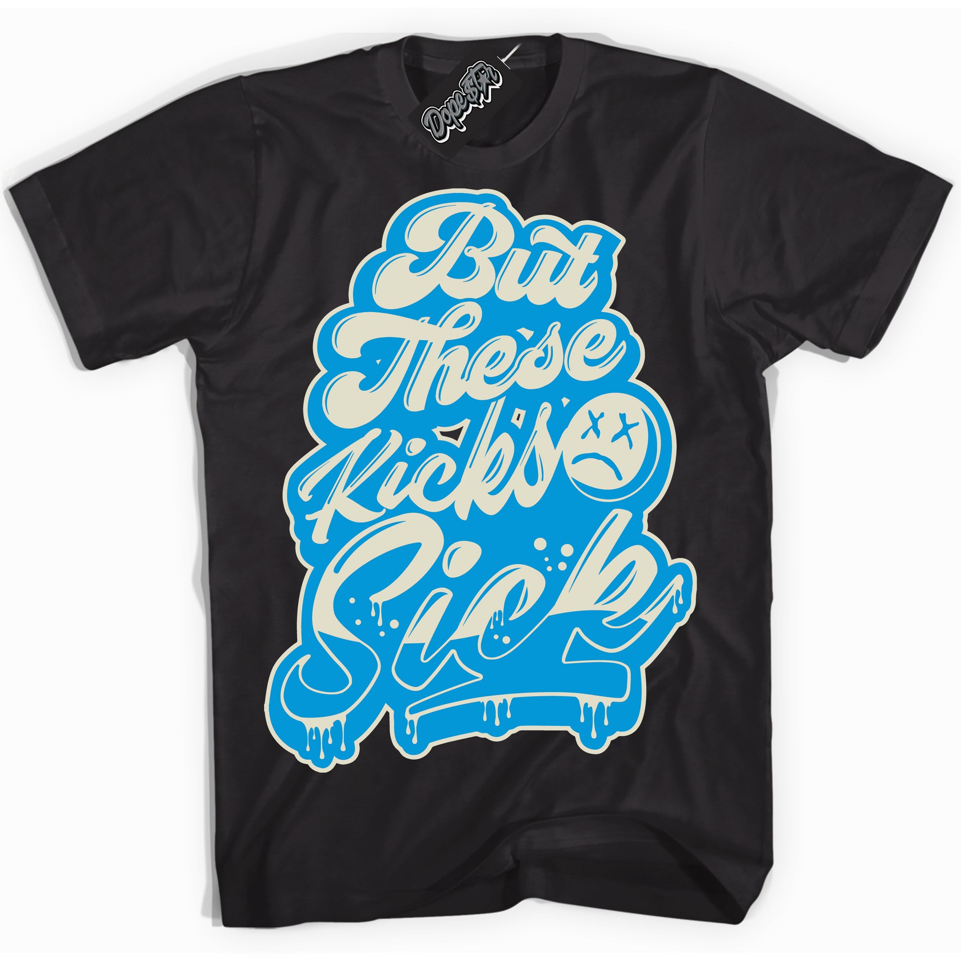 Cool Black Shirt with “Kick Sick” design that perfectly matches Coconut Milk University Blue Dunk.
