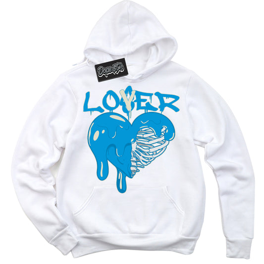 Cool White Hoodie with “Lover Loser” design that Perfectly Matches Coconut Milk University Blue Dunk.
