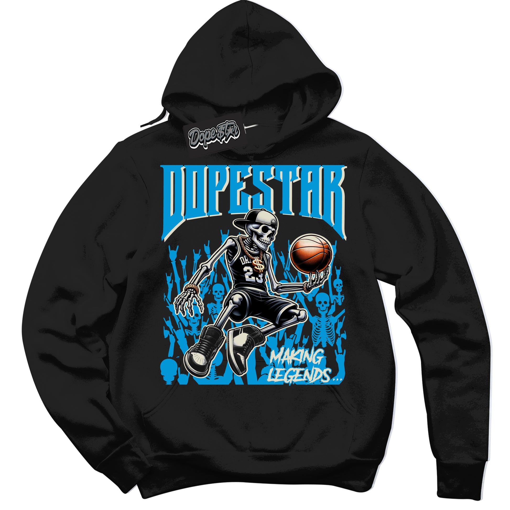 Cool Black Hoodie with “Making Legends” design that Perfectly Matches Coconut Milk University Blue Dunk.
