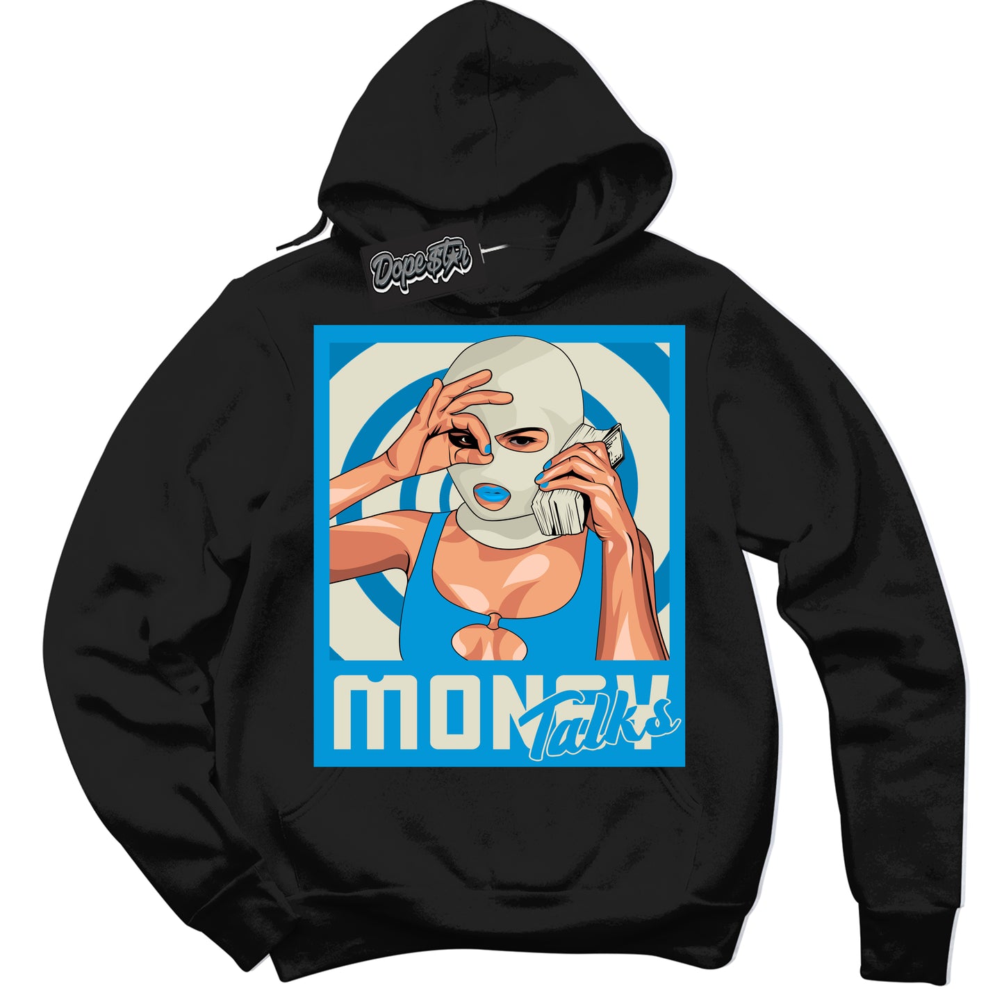 Cool Black Hoodie with “Money Talks” design that Perfectly Matches Coconut Milk University Blue Dunk.