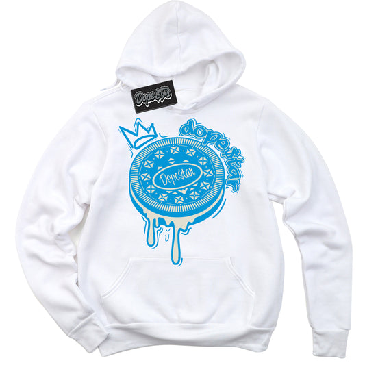 Cool White Hoodie with “Oreo DS” design that Perfectly Matches Coconut Milk University Blue Dunk.
