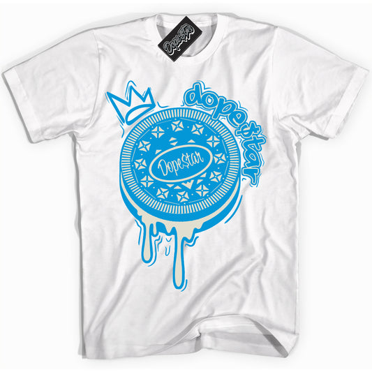 Cool White Shirt with “Oreo DS” design that perfectly matches Coconut Milk University Blue Dunk.
