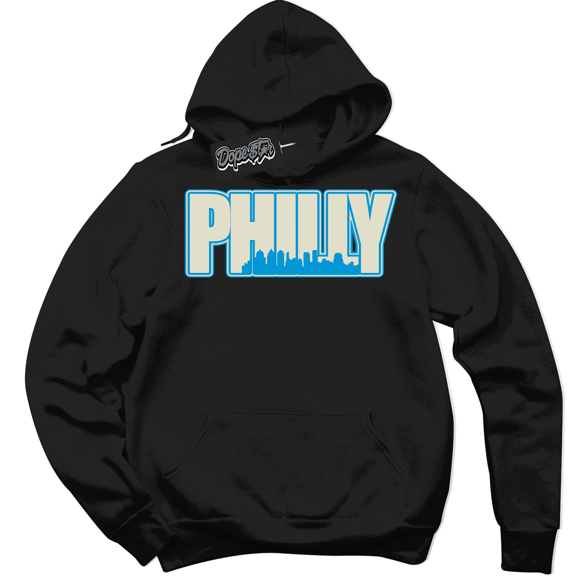Cool Black Hoodie with “Philly” design that Perfectly Matches Coconut Milk University Blue Dunk.
