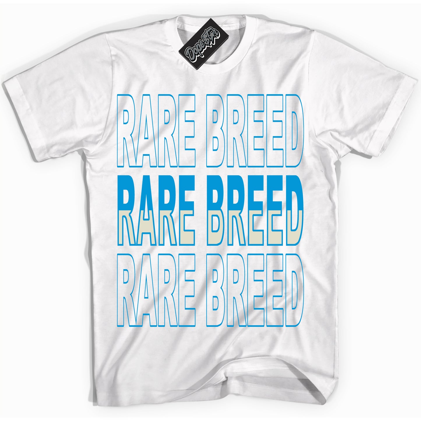 Cool White Shirt with “Rare Breed” design that perfectly matches Coconut Milk University Blue Dunk.

