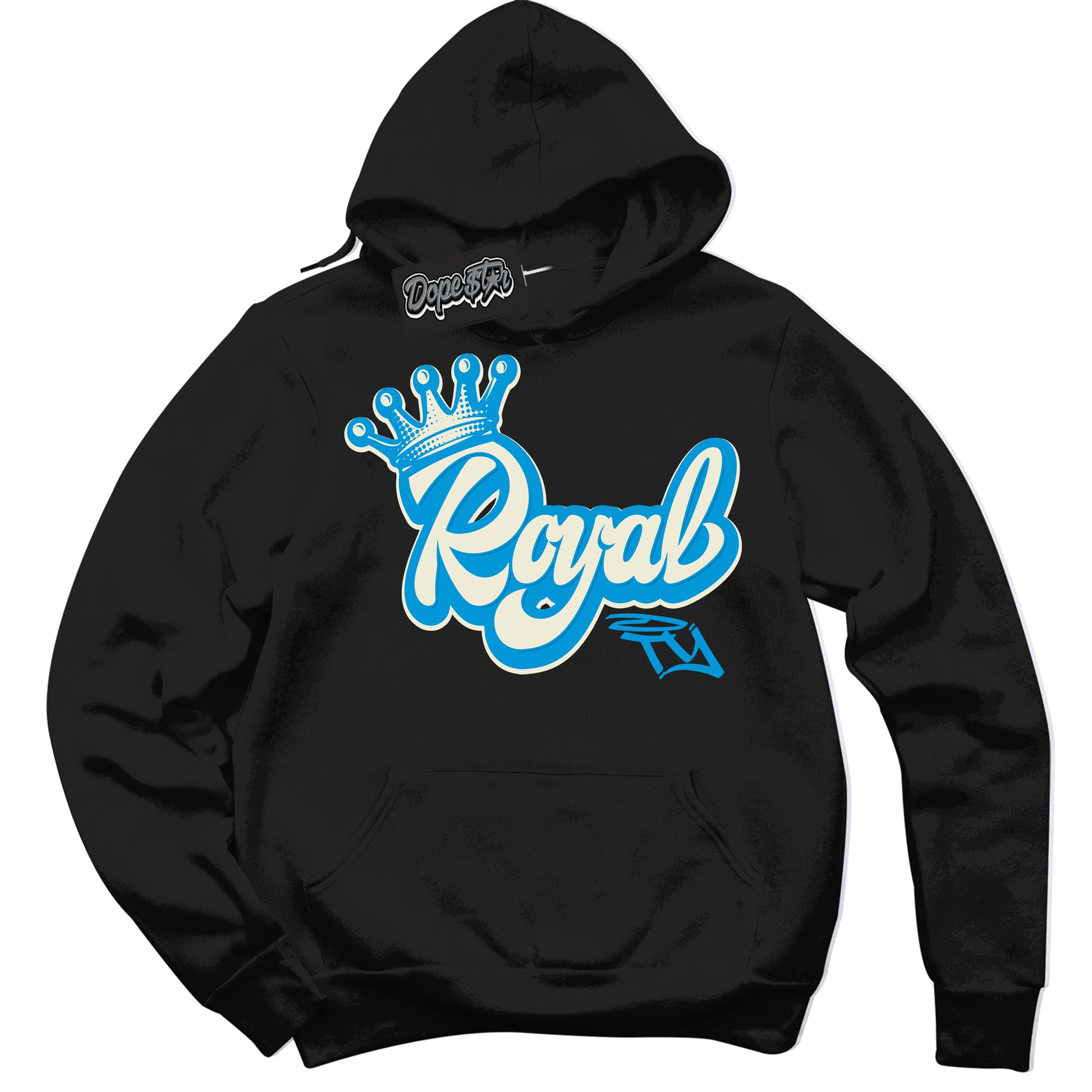 Cool Black Hoodie with “Royalty” design that Perfectly Matches Coconut Milk University Blue Dunk.
