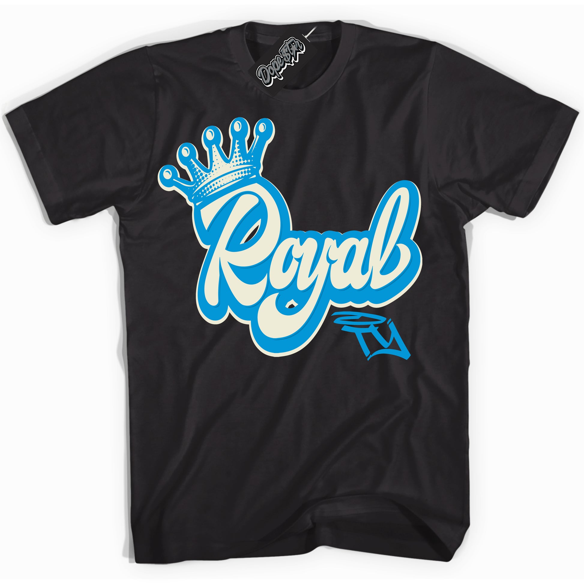Cool Black Shirt with “Royalty” design that perfectly matches Coconut Milk University Blue Dunk.

