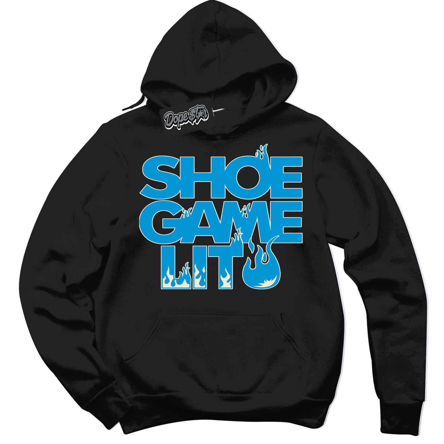 Cool Black Hoodie with “Shoe Game Lit” design that Perfectly Matches Coconut Milk University Blue Dunk.
