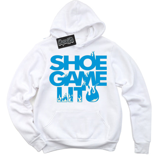 Cool White Hoodie with “Shoe Game Lit” design that Perfectly Matches Coconut Milk University Blue Dunk.
