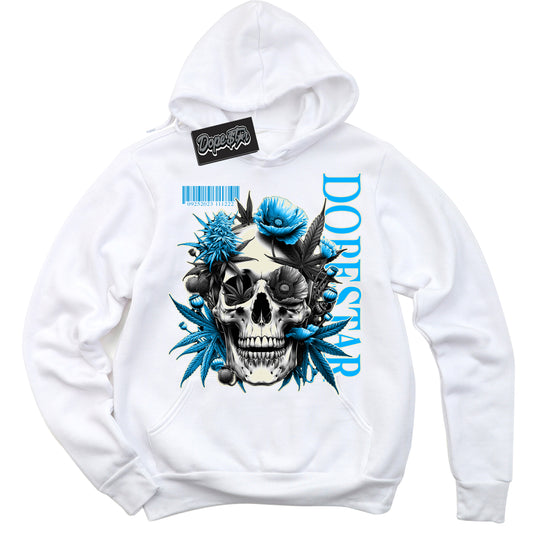 Cool White Hoodie with “Skull Poppies” design that Perfectly Matches Coconut Milk University Blue Dunk.
