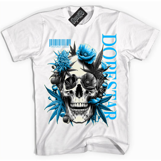 Cool White Shirt with “Skull Poppies” design that perfectly matches Coconut Milk University Blue Dunk.
