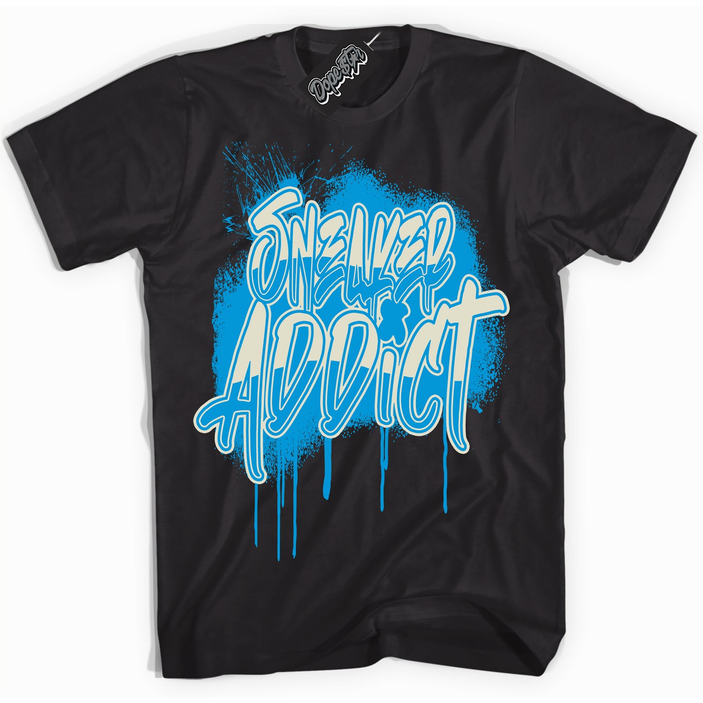 Cool Black Shirt with “Sneaker Addict” design that perfectly matches Coconut Milk University Blue Dunk.
