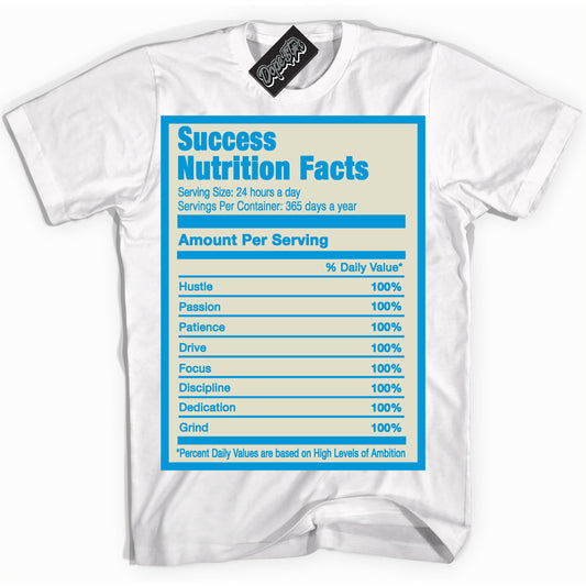 Cool White Shirt with “Success Nutrition” design that perfectly matches Coconut Milk University Blue Dunk.
