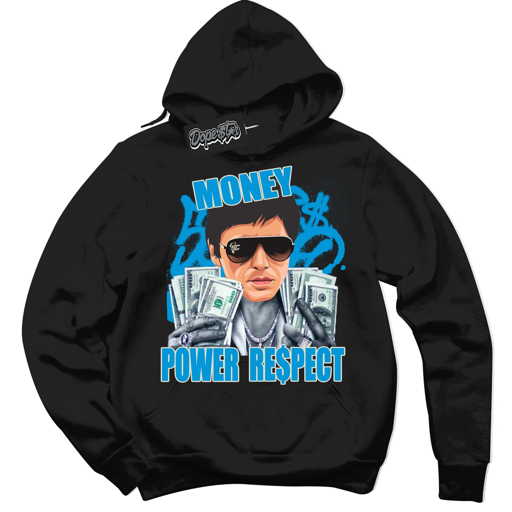 Cool Black Hoodie with “Tony Montana” design that Perfectly Matches Coconut Milk University Blue Dunk.
