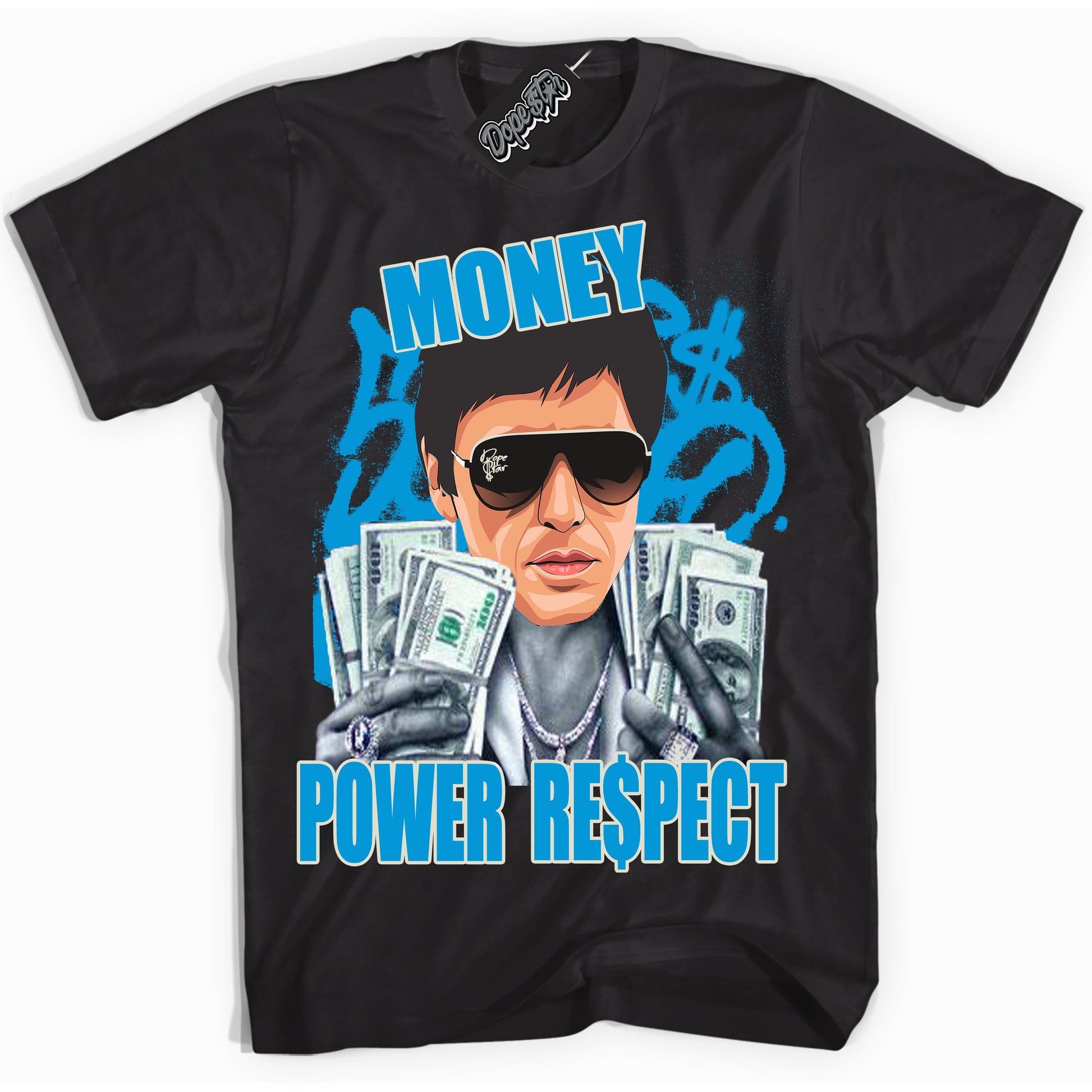 Cool Black Shirt with “Tony Montana” design that perfectly matches Coconut Milk University Blue Dunk.
