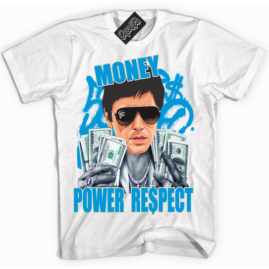 Cool White Shirt with “Tony Montana” design that perfectly matches Coconut Milk University Blue Dunk.
