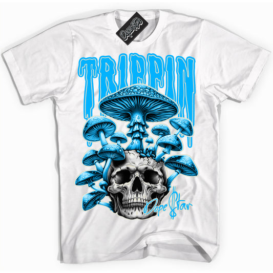 Cool White Shirt with “Trippin” design that perfectly matches Coconut Milk University Blue Dunk.
