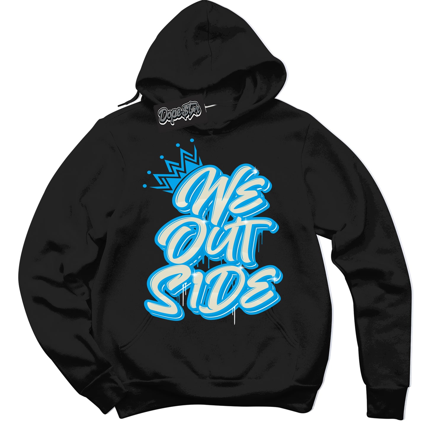 Cool Black Hoodie with “We Outside” design that Perfectly Matches Coconut Milk University Blue Dunk.
