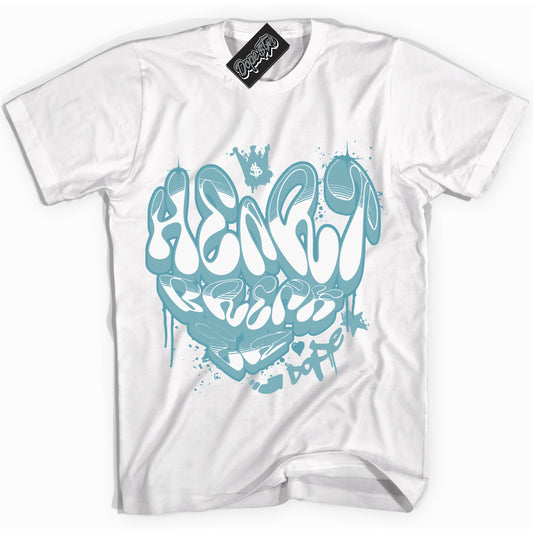 Cool White Shirt with “Heartbreaker Graffiti” design that perfectly matches Denim Turquoise Dunk.