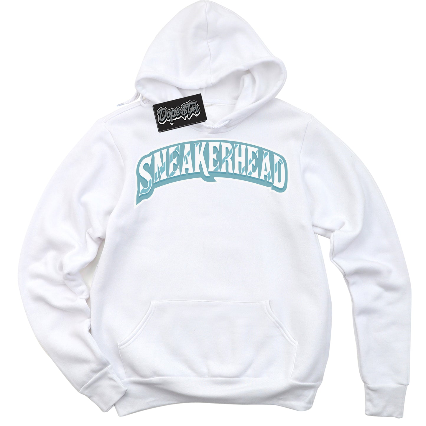Cool White Hoodie with “Sneakerhead” design that Perfectly Matches Denim Turquoise Dunk.
