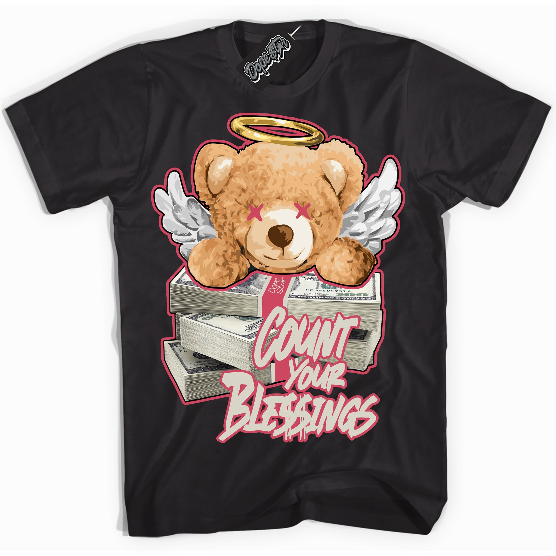 Cool Black Shirt with “Count Your Blessings” design that perfectly matches Next Nature Aster Pink Dunk.