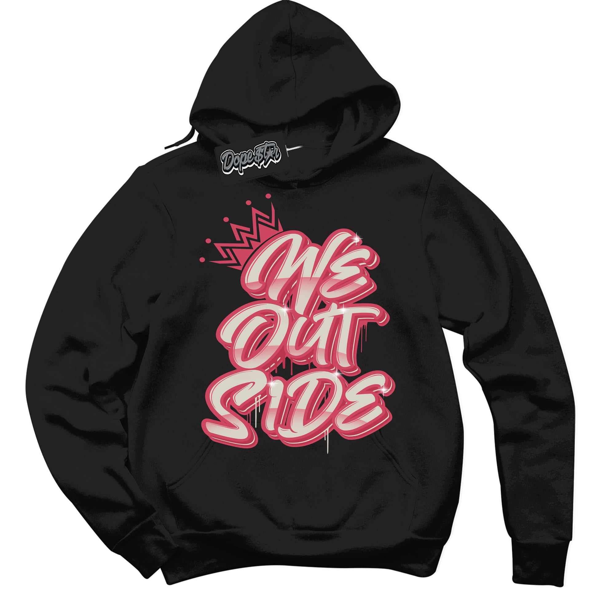Cool Black Hoodie with “We Outside” design that Perfectly Matches Next Nature Aster Pink Dunk.