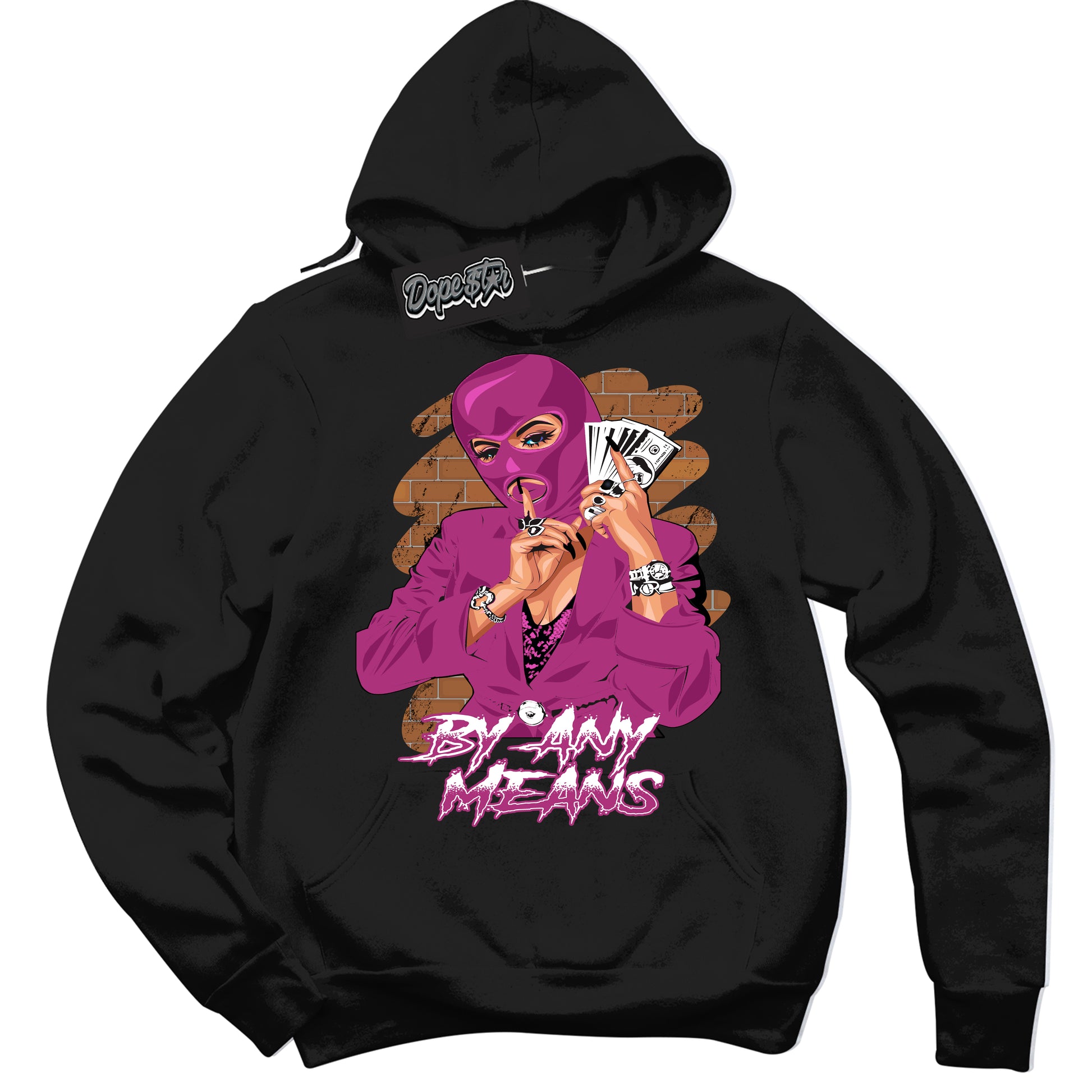 Cool Black Hoodie with “By Any Means” design that Perfectly Matches Next Nature Hot Fuchsia Dunk.
