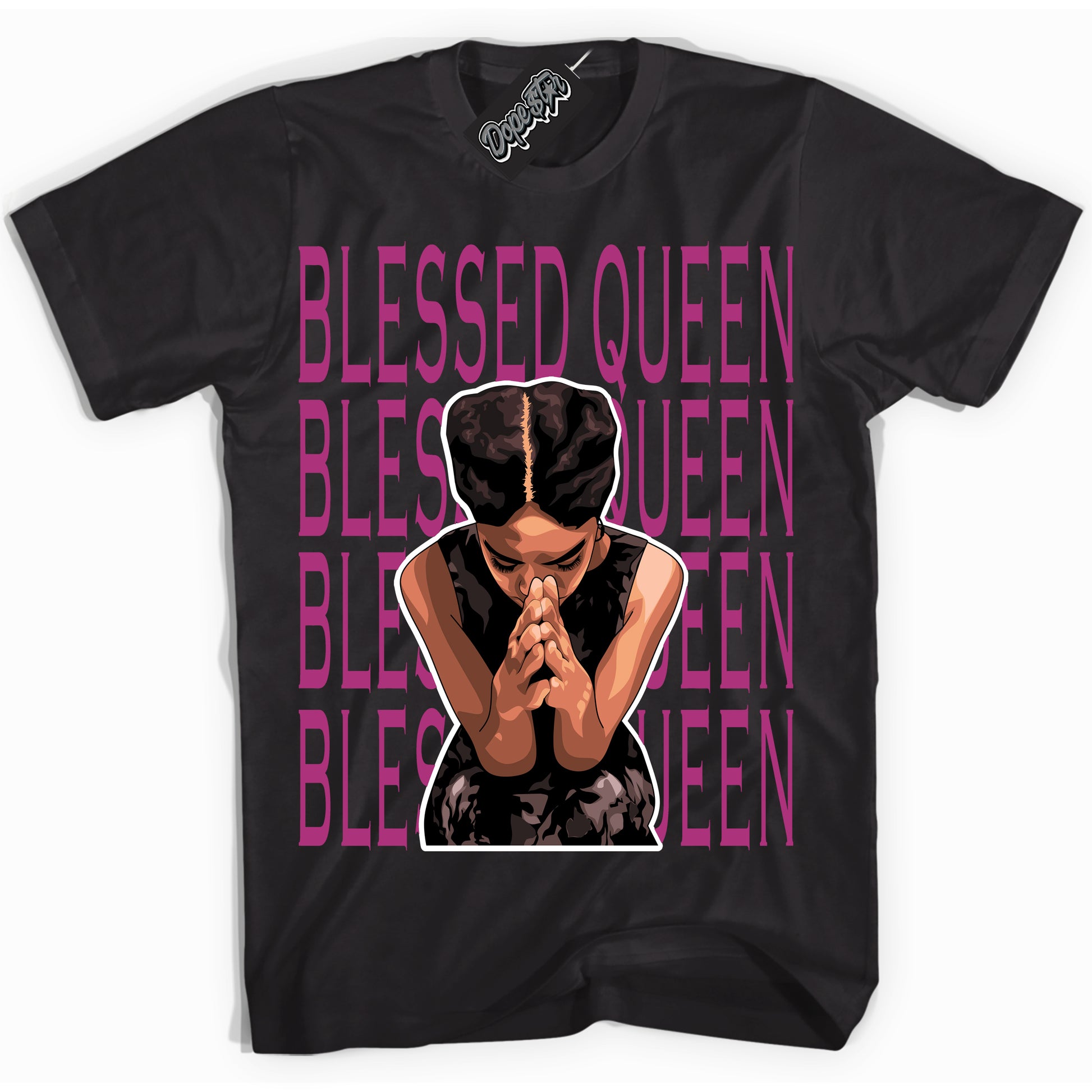 Cool Black Shirt with “Blessed Queen” design that perfectly matches Next Nature Hot Fuchsia Dunk.

