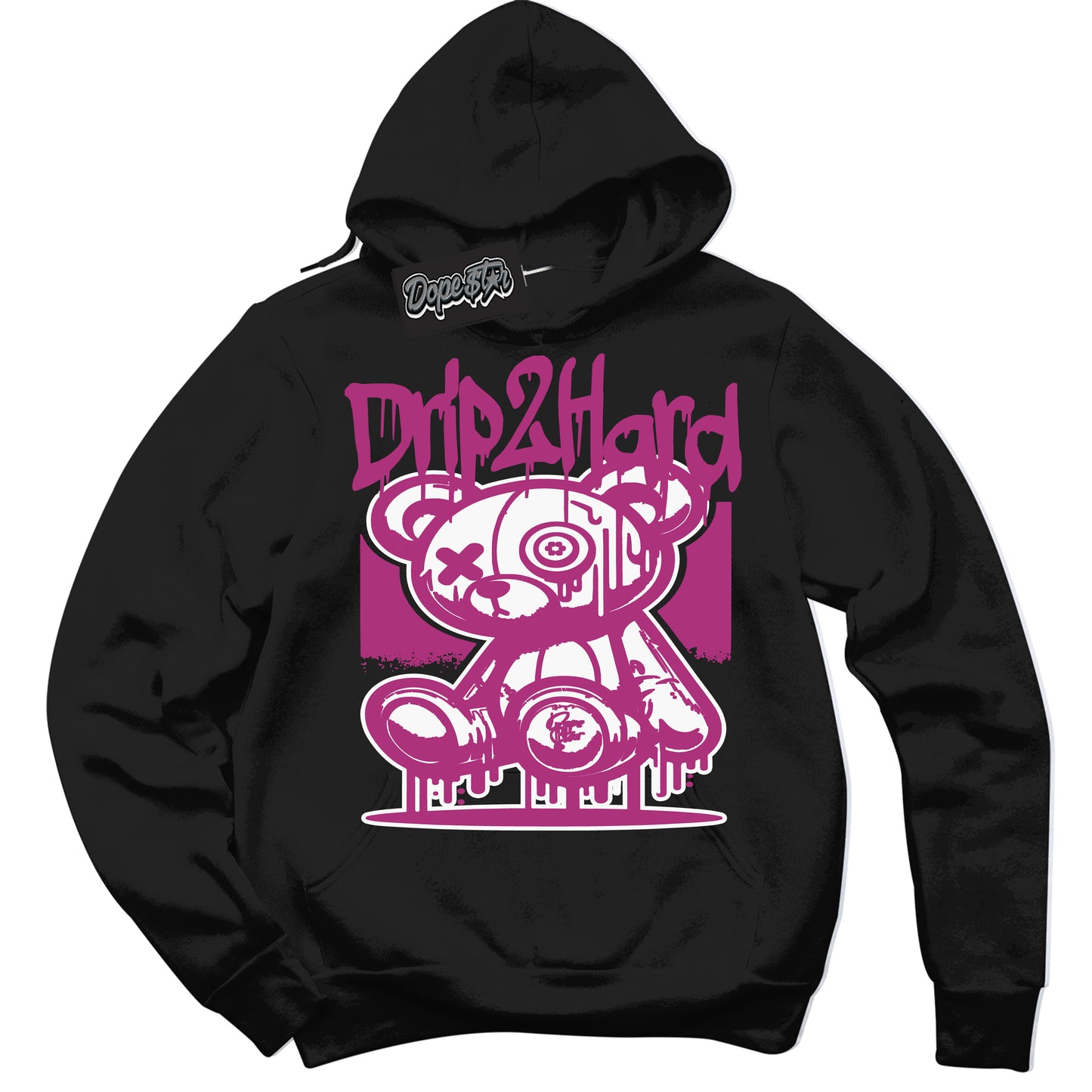 Cool Black Hoodie with “Drip 2 Hard” design that Perfectly Matches Next Nature Hot Fuchsia Dunk.
