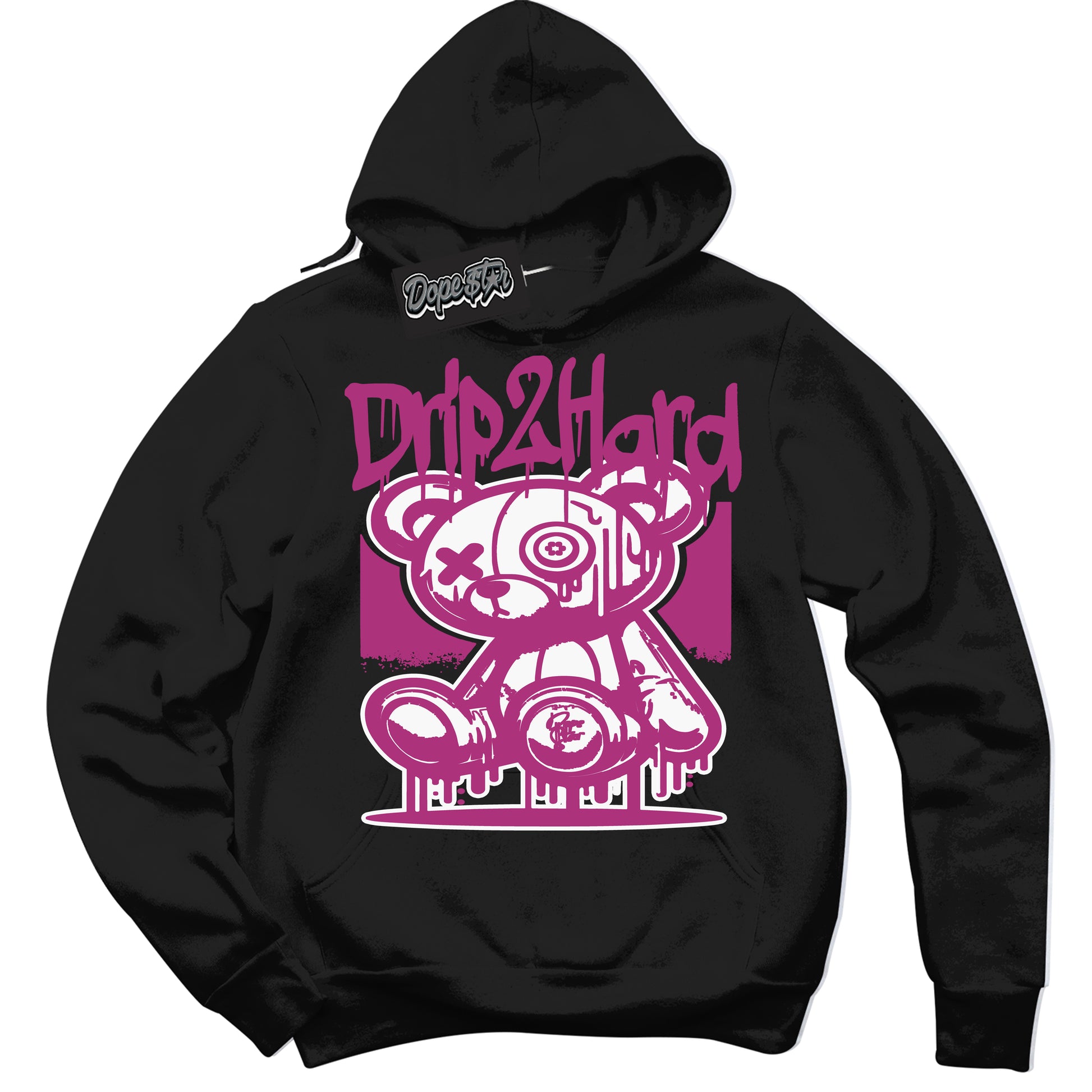 Cool Black Hoodie with “Drip 2 Hard” design that Perfectly Matches Next Nature Hot Fuchsia Dunk.
