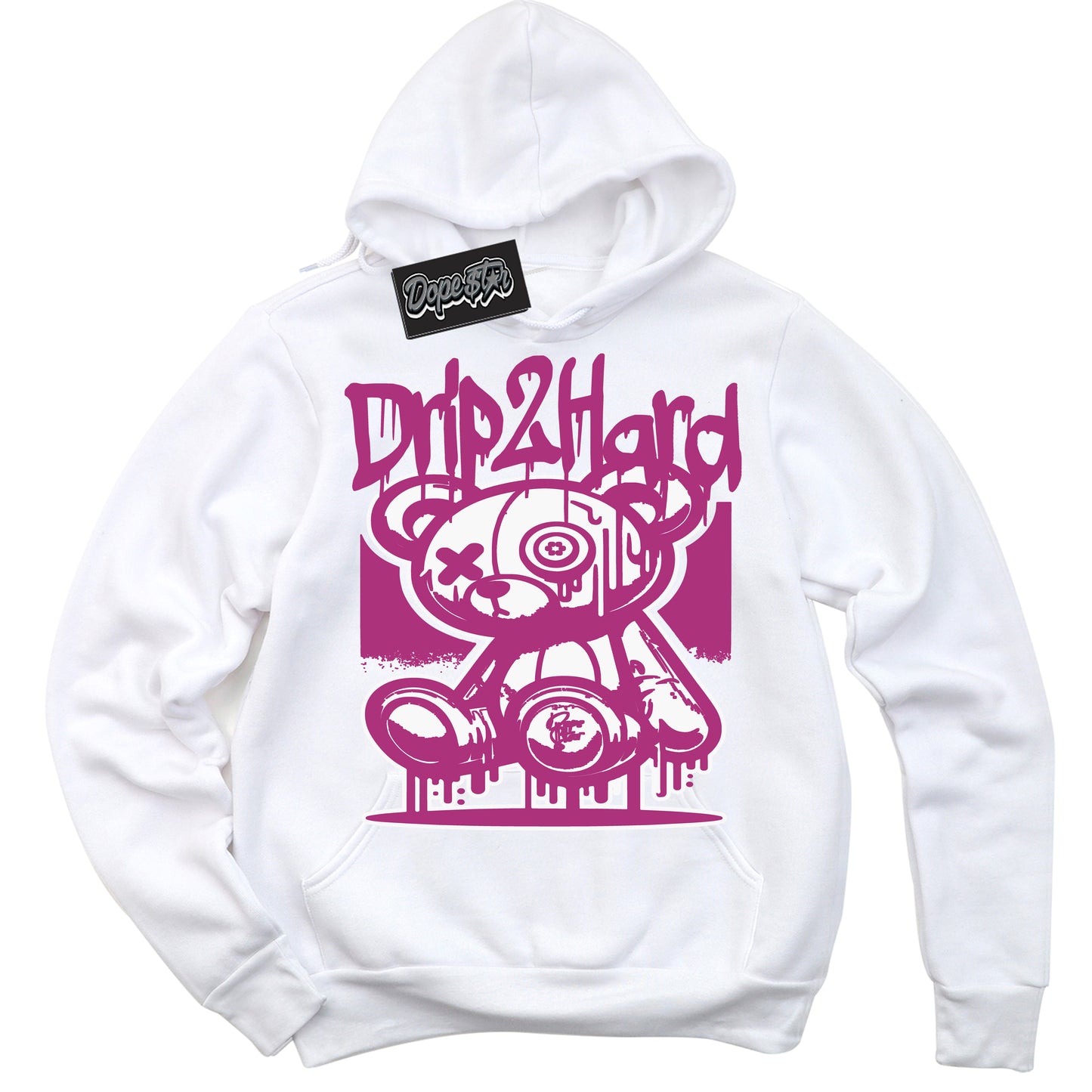 Cool White Hoodie with “Drip 2 Hard” design that Perfectly Matches Next Nature Hot Fuchsia Dunk.
