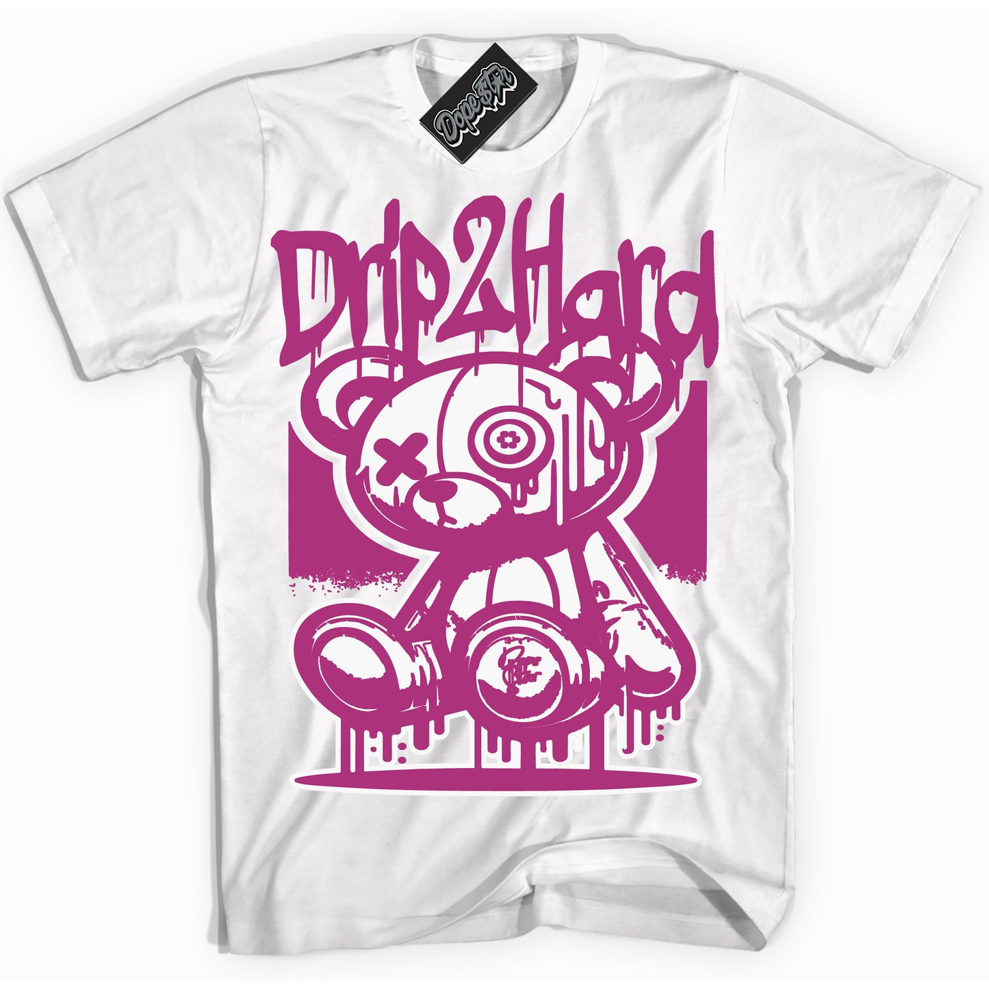Cool White Shirt with “Drip 2 Hard” design that perfectly matches Next Nature Hot Fuchsia Dunk.
