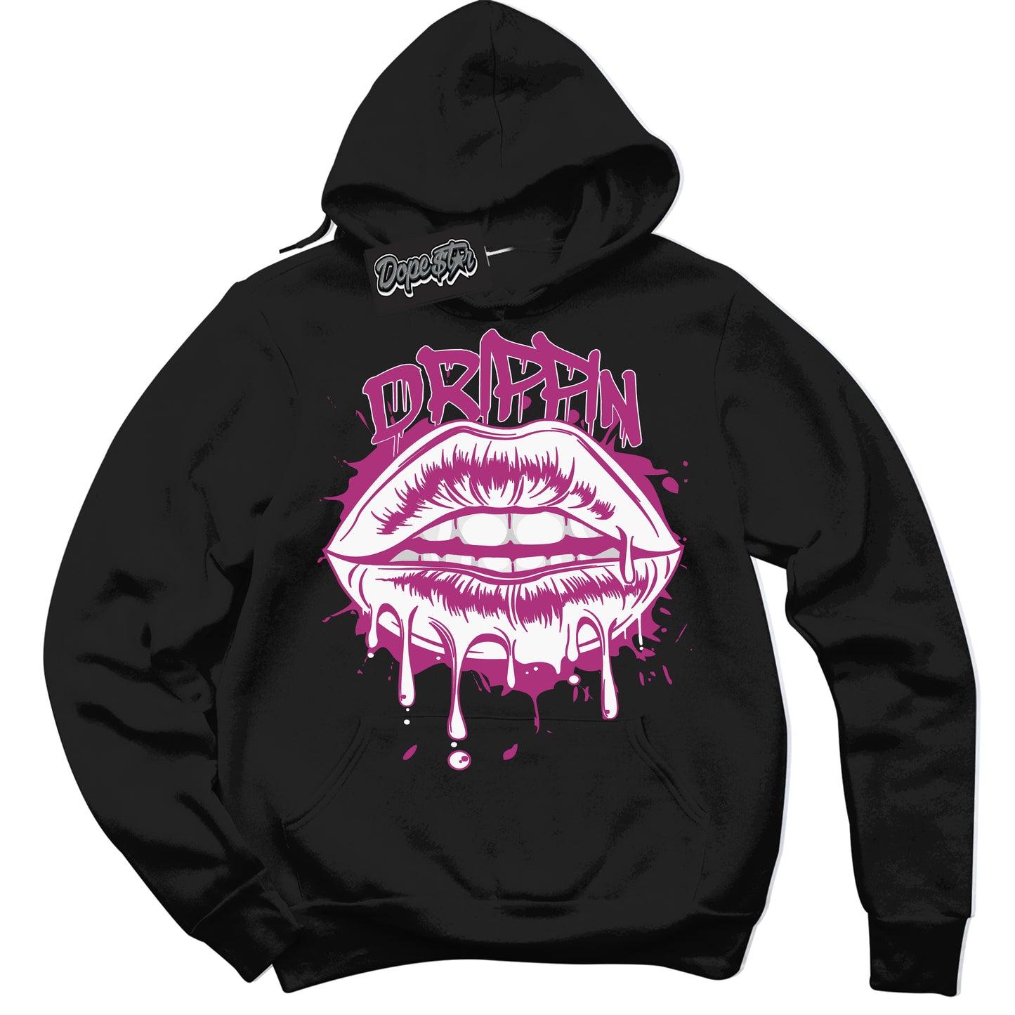 Cool Black Hoodie with “Drippin” design that Perfectly Matches Next Nature Hot Fuchsia Dunk.
