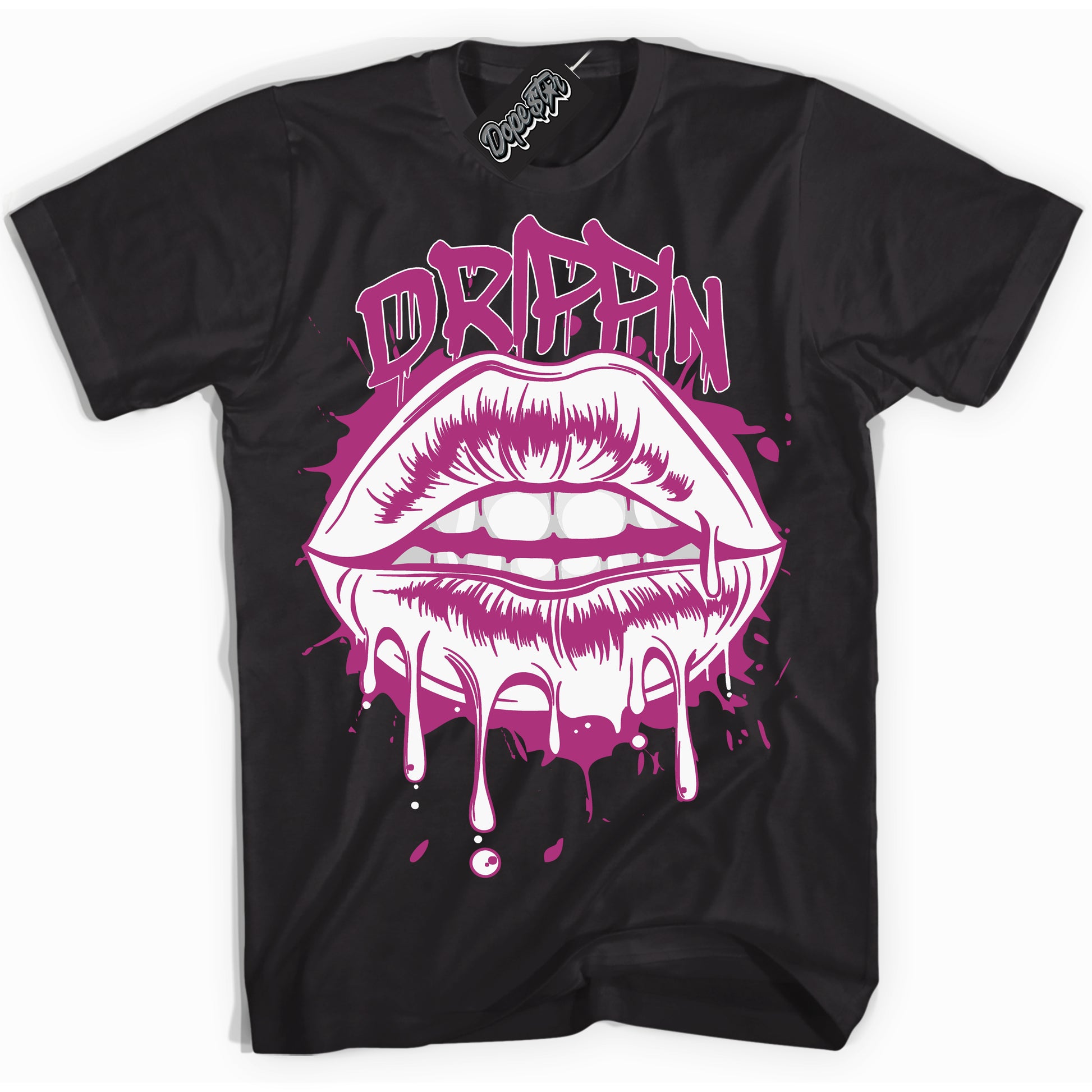 Cool Black Shirt with “Drippin” design that perfectly matches Next Nature Hot Fuchsia Dunk.
