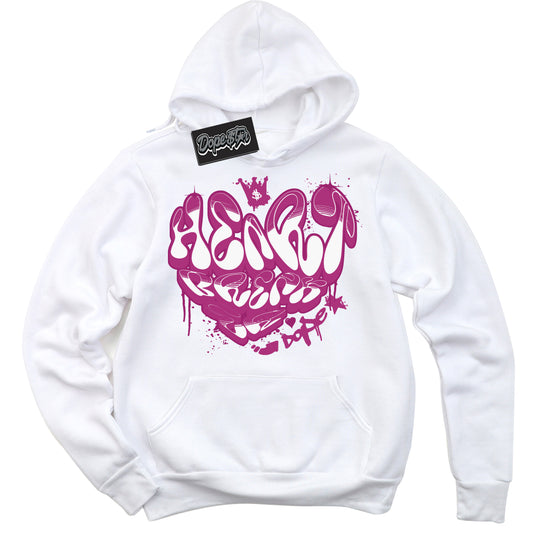 Cool White Hoodie with “Heartbreaker Graffiti” design that Perfectly Matches Next Nature Hot Fuchsia Dunk.
