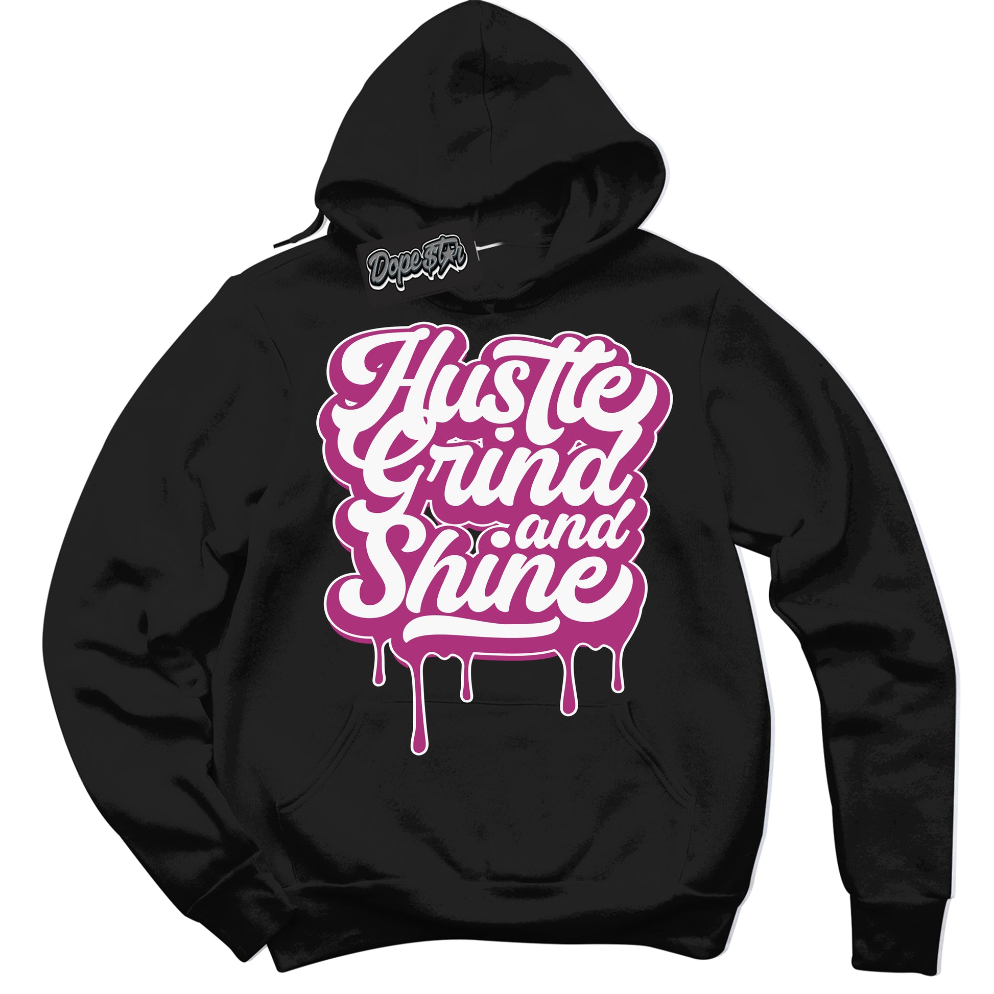 Cool Black Hoodie with “Hustle Grind And Shine” design that Perfectly Matches Next Nature Hot Fuchsia Dunk.
