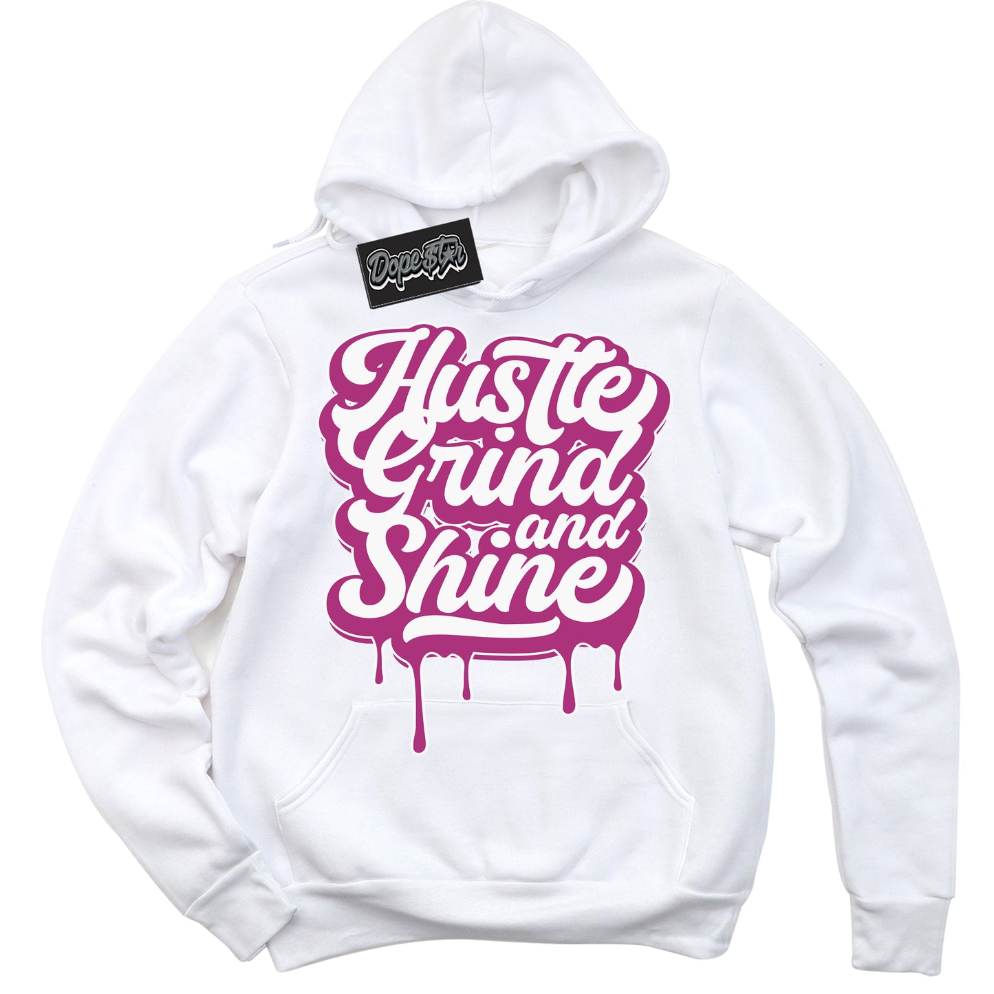 Cool White Hoodie with “Hustle Grind And Shine” design that Perfectly Matches Next Nature Hot Fuchsia Dunk.

