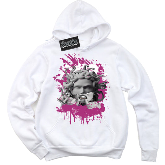 Cool White Hoodie with “Medusa” design that Perfectly Matches Next Nature Hot Fuchsia Dunk.
