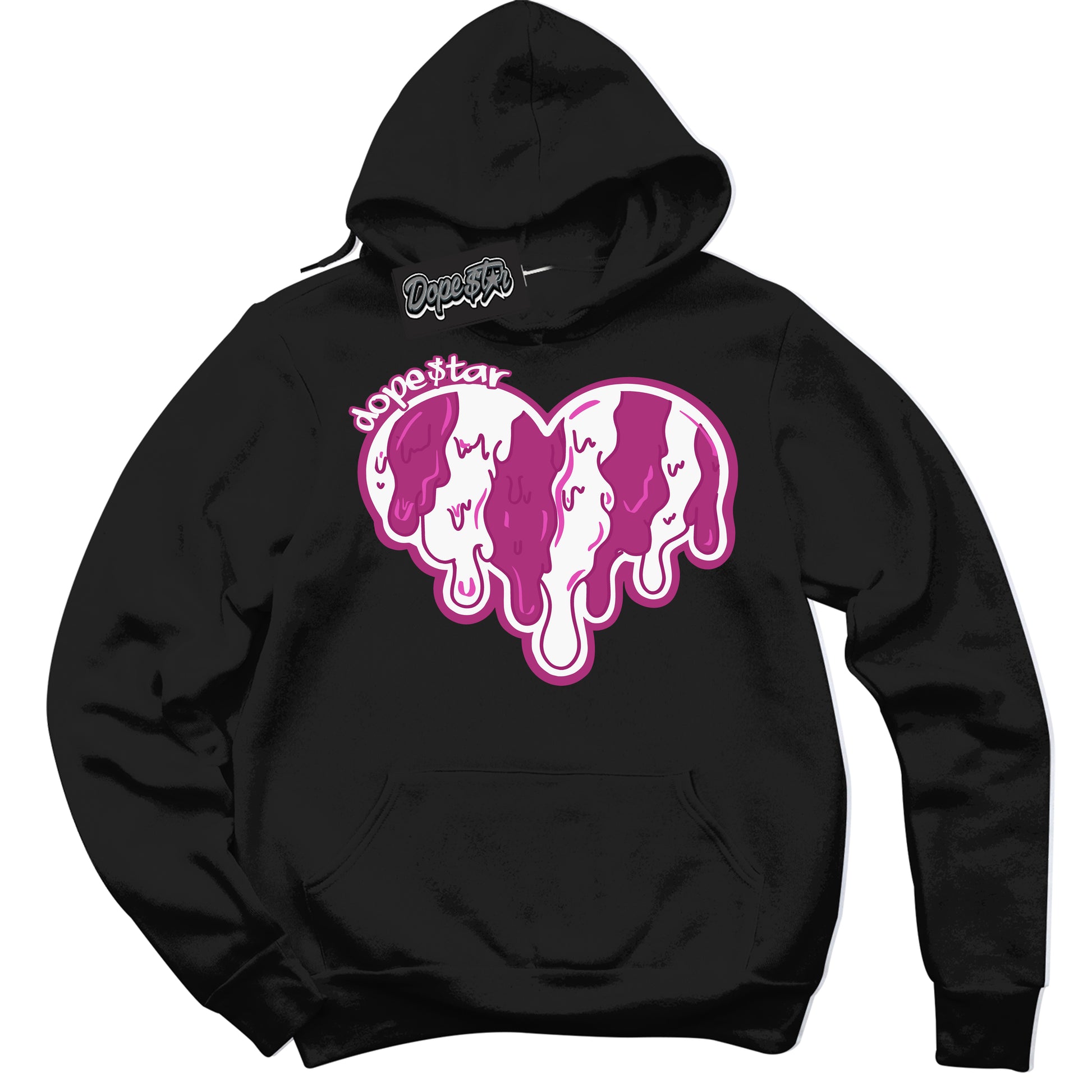 Cool Black Hoodie with “Melting Heart” design that Perfectly Matches Next Nature Hot Fuchsia Dunk.
