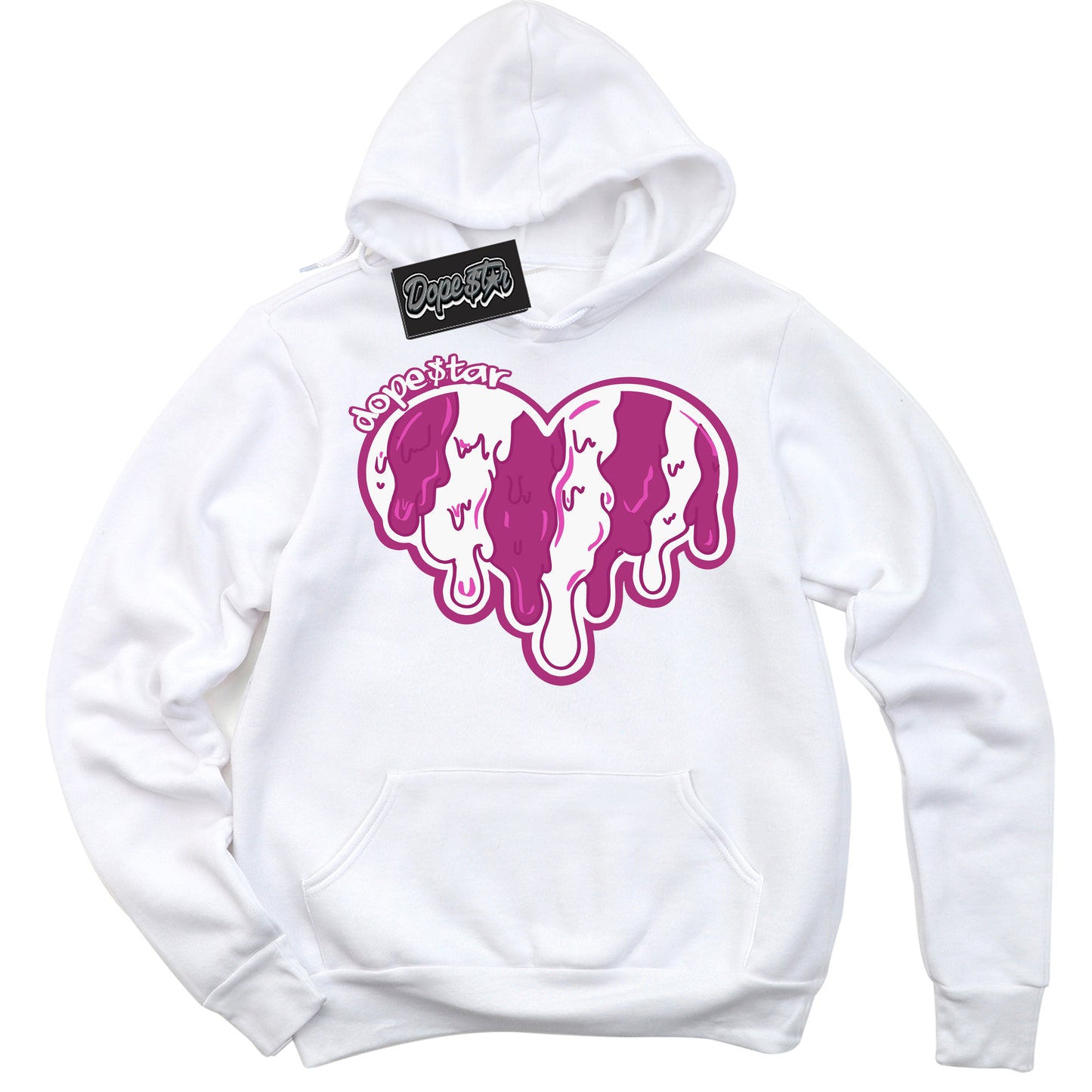 Cool White Hoodie with “Melting Heart” design that Perfectly Matches Next Nature Hot Fuchsia Dunk.
