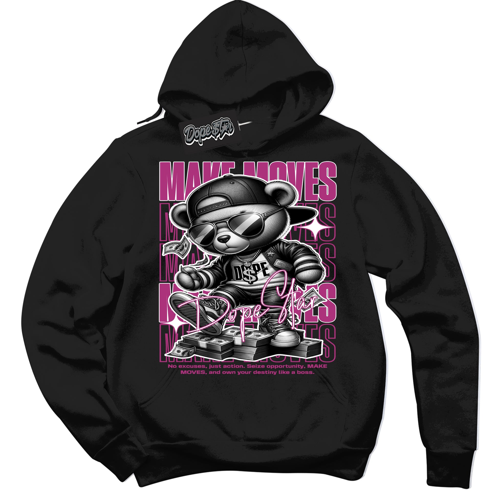 Cool Black Hoodie with “Make Moves” design that Perfectly Matches Next Nature Hot Fuchsia Dunk.
